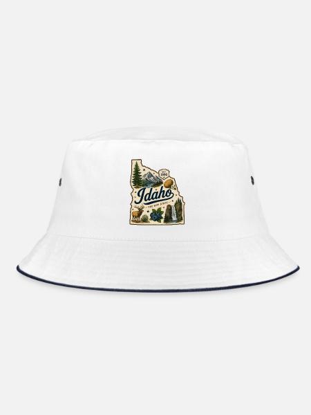 Idaho The Gem State Vintage Travel Aufkleber - Bucket Hat - Weiß/Navy - Vorne