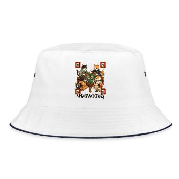 Meowjong Cute Cat Mahjong Game Social Club - Bucket Hat - white/navy - Front