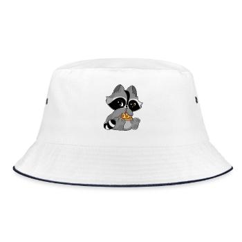 Snuggles the raccoon eats a slice of pizza - Bucket Hat - white/navy - Front