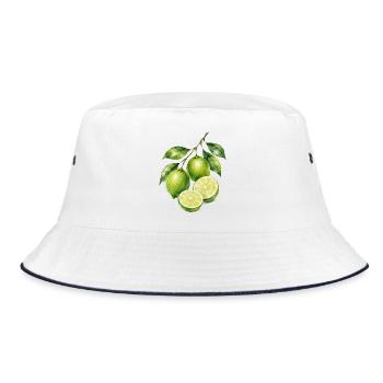 Limetten Aquarell Frische - Bucket Hat - Weiß/Navy - Vorne