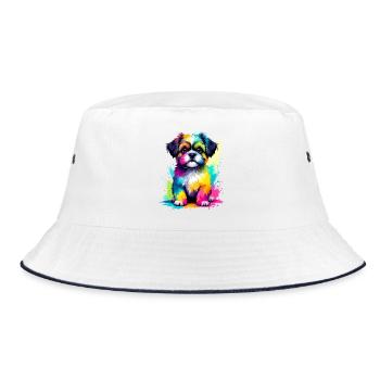 Colorful Shih Tzu Puppy Color Explosion - Bucket Hat - white/navy - Front