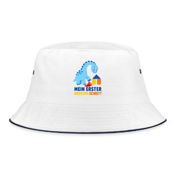 Mein erster großer Schritt – Dino fürs Krippenkind - Bucket Hat - Weiß/Navy - Vorne