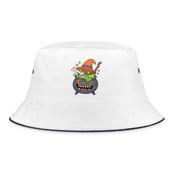 Cute Halloween Cauldron Monster - Bucket Hat - white/navy - Front