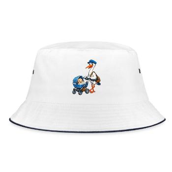 Stork with pram - Bucket Hat - white/navy - Front