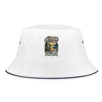 Die Fische rufen ich muss los Angler Spruch lustig - Bucket Hat - Weiß/Navy - Vorne