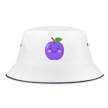 Prune de Kawaii bleu-violet – Motif de fruits sucrés - Bob - blanc/marine - Devant