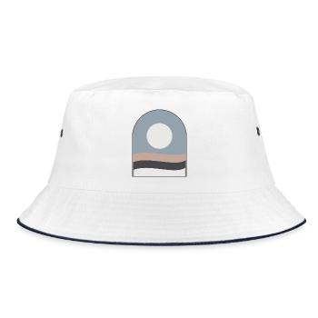 Mond auf pastellfarbenen Dünen - Bucket Hat - Weiß/Navy - Vorne