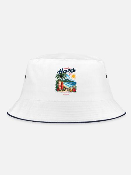 Hawaii Surf & Sunshine Vintage Tee - Bucket Hat - Weiß/Navy