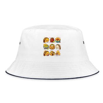 Kawaii Tacos | Mexikanisches Essen - Bucket Hat - Weiß/Navy - Vorne