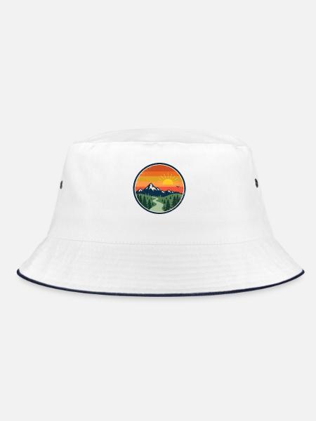 Sonnenuntergang über Berge und Wald retro Sunset - Bucket Hat - Weiß/Navy