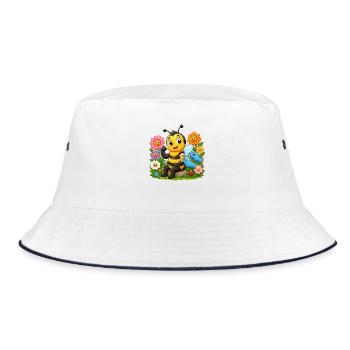 Bienenimpfung im Garten - Bucket Hat - Weiß/Navy - Vorne