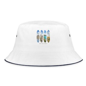 Ungarn Urlaub Travel – Budapest & Kultur Motiv - Bucket Hat - Weiß/Navy - Vorne
