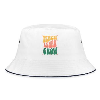 Learn To Grow Retro-Typografie - Bucket Hat - Weiß/Navy - Vorne