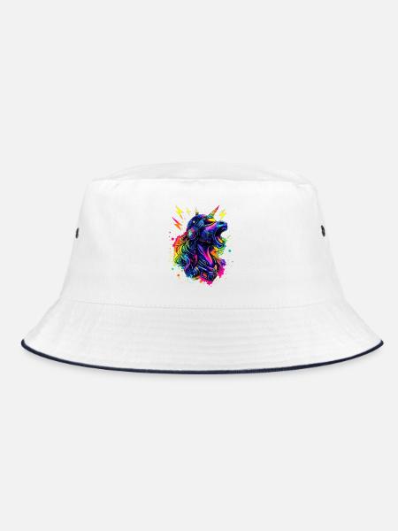 Futuristisches Neon Einhorn im Cyberpunk Stil - Bucket Hat - Weiß/Navy