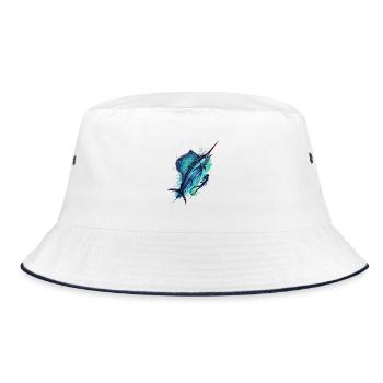 Blue Marlin Illustration - Bucket Hat - Weiß/Navy - Vorne