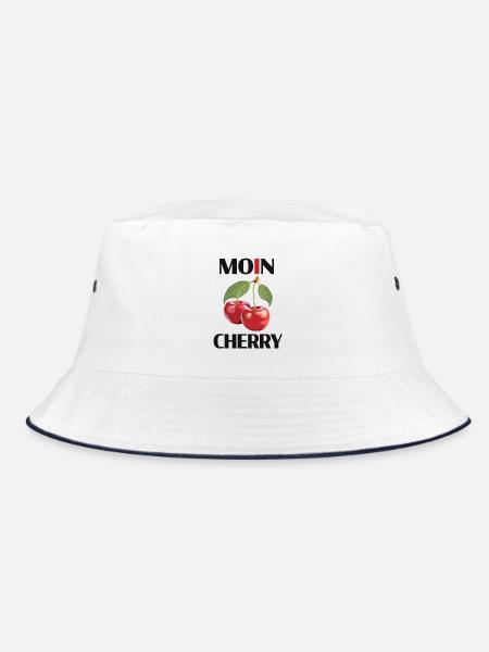MOIN CHERRY – Norddeutsches Kirschdesign - Bucket Hat - Weiß/Navy