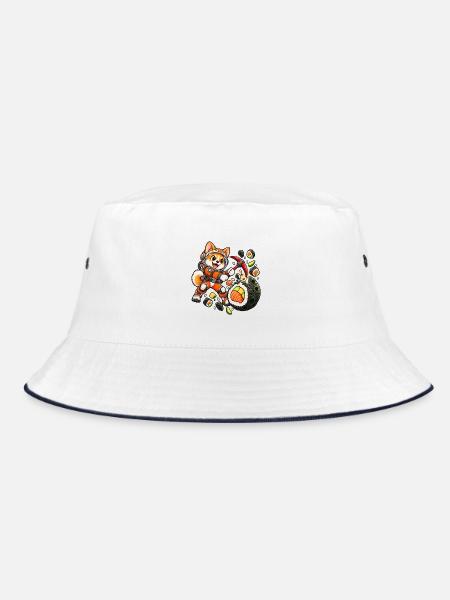 Shiba-Astronaut Sushi-Mond-Entdecker - Bucket Hat - Weiß/Navy