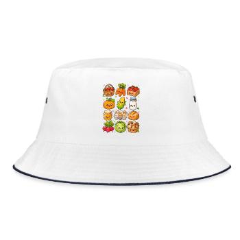 Kawaii Bauernmarkt | Ernte & Lebensmittel - Bucket Hat - Weiß/Navy - Vorne