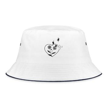 Schmetterlingdesign Pusteblumen Wiese Herzen Feen - Bucket Hat - Weiß/Navy - Vorne