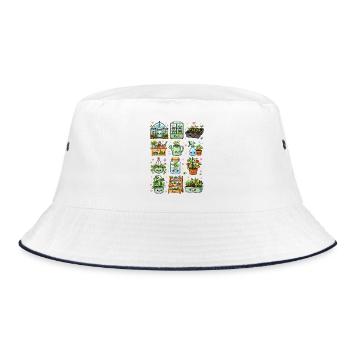 Kawaii Gewächshaus | Gärtnern & Pflanzen - Bucket Hat - Weiß/Navy - Vorne