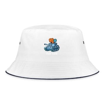 Fisch im Panzer Cartoon - Bucket Hat - Weiß/Navy - Vorne