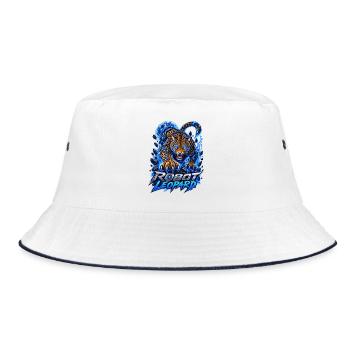 Robot Leopard – Cyber Leopard - Bucket Hat - Weiß/Navy - Vorne
