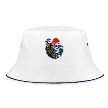 Japanische Abendröte am Fuji - Bucket Hat - Weiß/Navy - Vorne