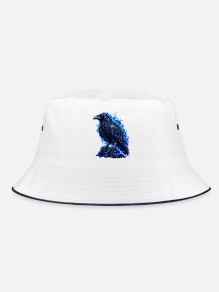 Schwarzer Rabe mit blauer Aura - Bucket Hat - Weiß/Navy