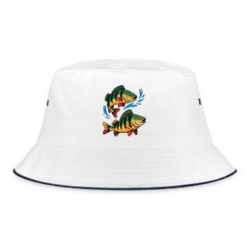 Barsch Angeln - Bucket Hat - Weiß/Navy - Vorne