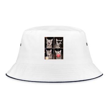 Katzen Graue Tabby Katze - Bucket Hat - Weiß/Navy - Vorne