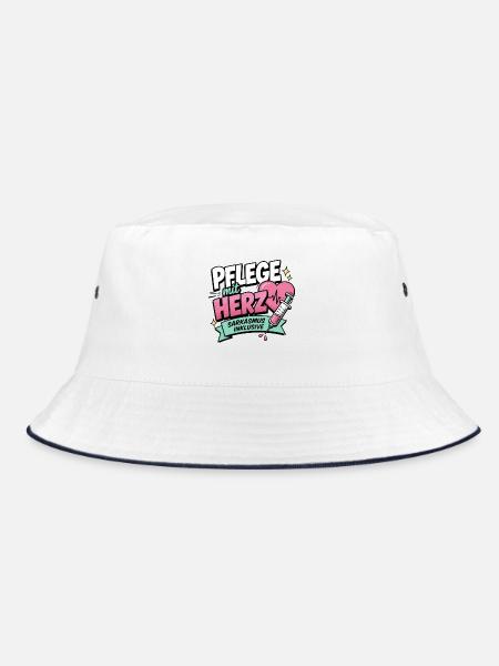Pflegekraft Geschenk - Pflege mit Herz - Bucket Hat - Weiß/Navy