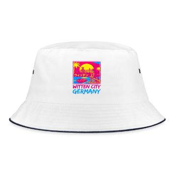 Witten Germany Retrowave City Pop Aesthetics - Bucket Hat - Weiß/Navy - Vorne