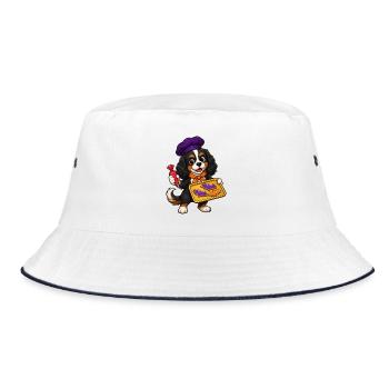 Cavalier Spaniel backt Fledermaus-Halloween-Kekse - Bucket Hat - Weiß/Navy - Vorne