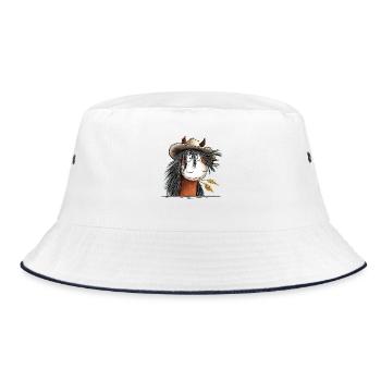 Westernpferd mit Strohhut - Bucket Hat - Weiß/Navy - Vorne