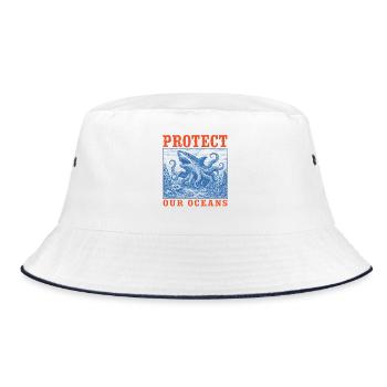 Kryptid-Seeungeheuer Lusca beschützt unsere Ozeane - Bucket Hat - Weiß/Navy - Vorne