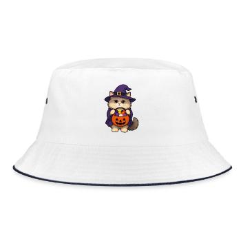 Persische Katze zieht sich als Bonbonhexe an - Bucket Hat - Weiß/Navy - Vorne