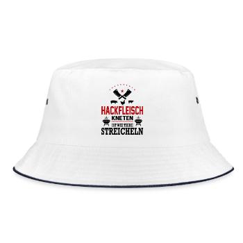 Hackfleisch kneten Tiere streicheln Grillsprüche - Bucket Hat - Weiß/Navy - Vorne