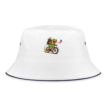 Funny Frog Riding Bicycle Cartoon - Bucket Hat - Weiß/Navy - Vorne