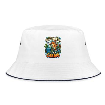 Wasserwechsel ist mein Cardio - Bucket Hat - Weiß/Navy - Vorne
