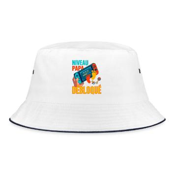 Papa-Level freigeschaltetes Geschenk für zukünftigen Vater - Bucket Hat - Weiß/Navy - Vorne