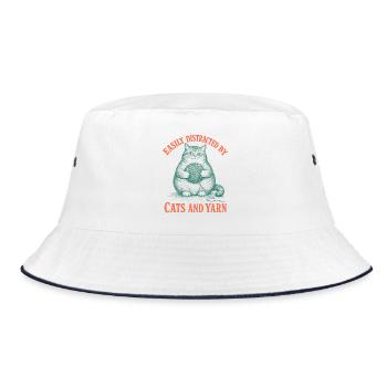  Leicht Ablenkbar Durch Katzen Und Garn Vintage - Bucket Hat - Weiß/Navy - Vorne