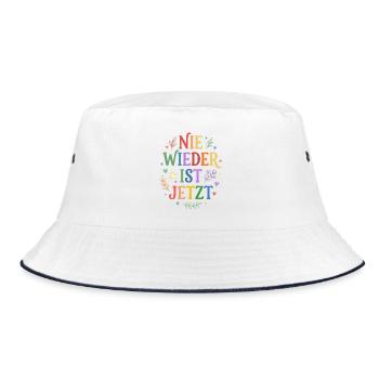 Nie wieder ist jetzt - Bunt Gegen Rechts - Bucket Hat - Weiß/Navy - Vorne