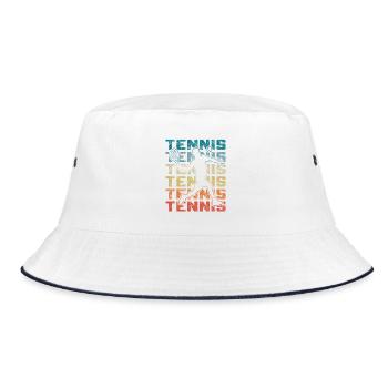 Retro Tennisspieler Spielt Vorhand - Bucket Hat - Weiß/Navy - Vorne