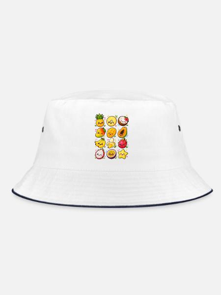Kawaii Tropenfrüchte | Exotisches Obst - Bucket Hat - Weiß/Navy