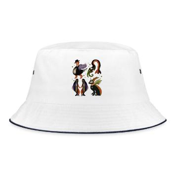 Fabelhafte Vogelwesen Quartett - Bucket Hat - Weiß/Navy - Vorne