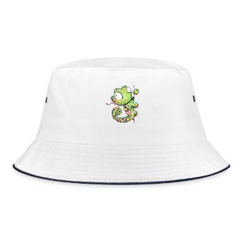 Buntes Chamäleon Reptil Farbwechsel Cartoon Tier H - Bucket Hat - Weiß/Navy - Vorne