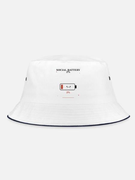 Sozialer Akku 2% - Bucket Hat - Weiß/Navy