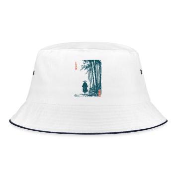 Samurai Wanderer Bambuswald Japan Ronin - Bucket Hat - Weiß/Navy - Vorne