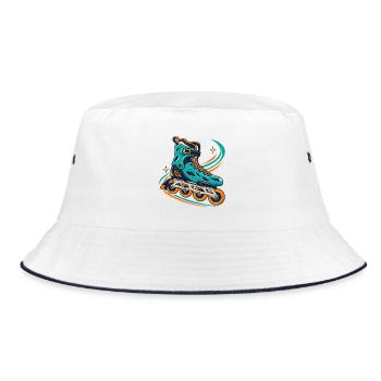 Inlineskate in Türkis und Orange – Retro Skating - Bucket Hat - Weiß/Navy - Vorne
