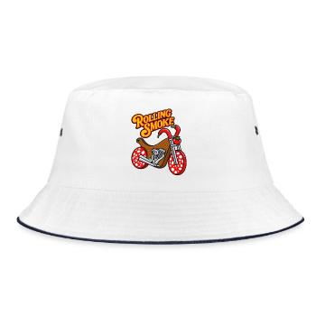Lustiger BBQ-Fleisch-Motorrad-Chopper - Bucket Hat - Weiß/Navy - Vorne